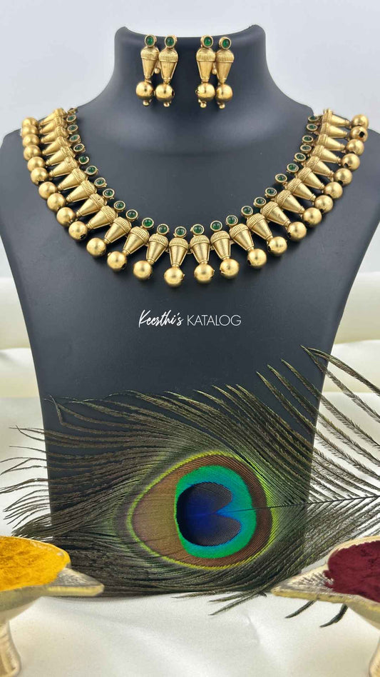 KN1012 - Green Temple Bell Necklace