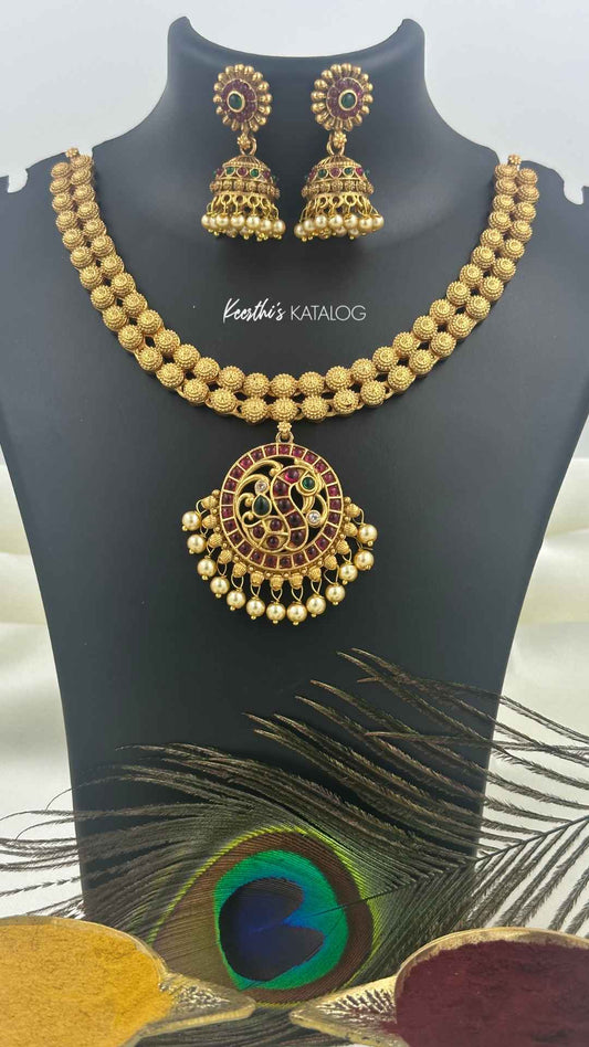 KN1169 - Mayilpeeli Maala Necklace Set