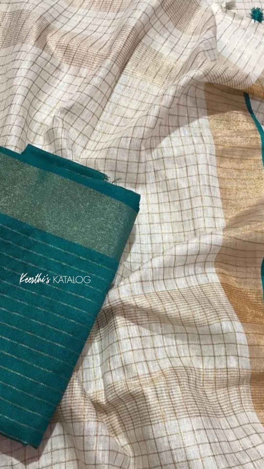 KS1001 - Kerala Teal Linen Handloom Saree