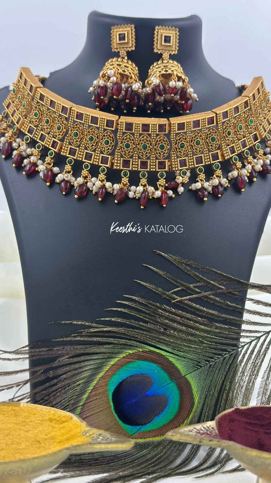 KN1177 - Majestic Grid Necklace Set