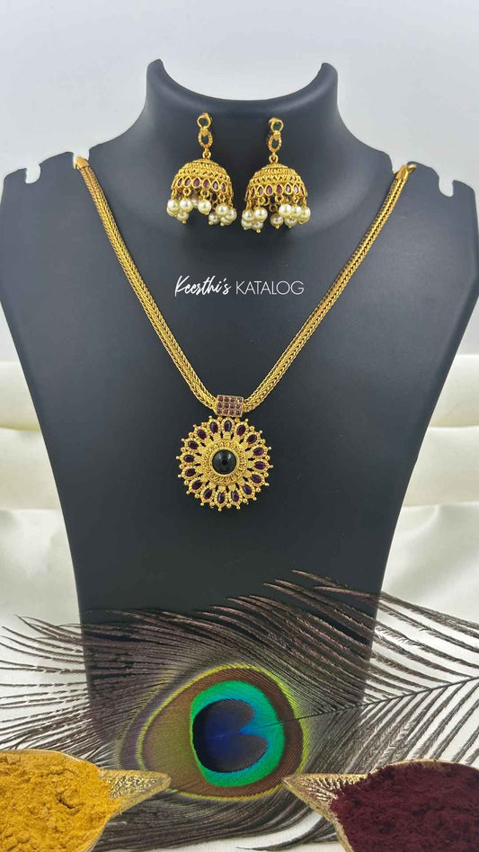 KN1214 - Ruby-Obsidian Floral Necklace