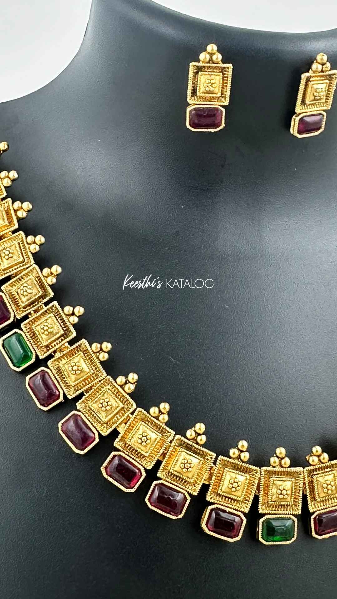 KN1123 - Dual Gem Square Necklace