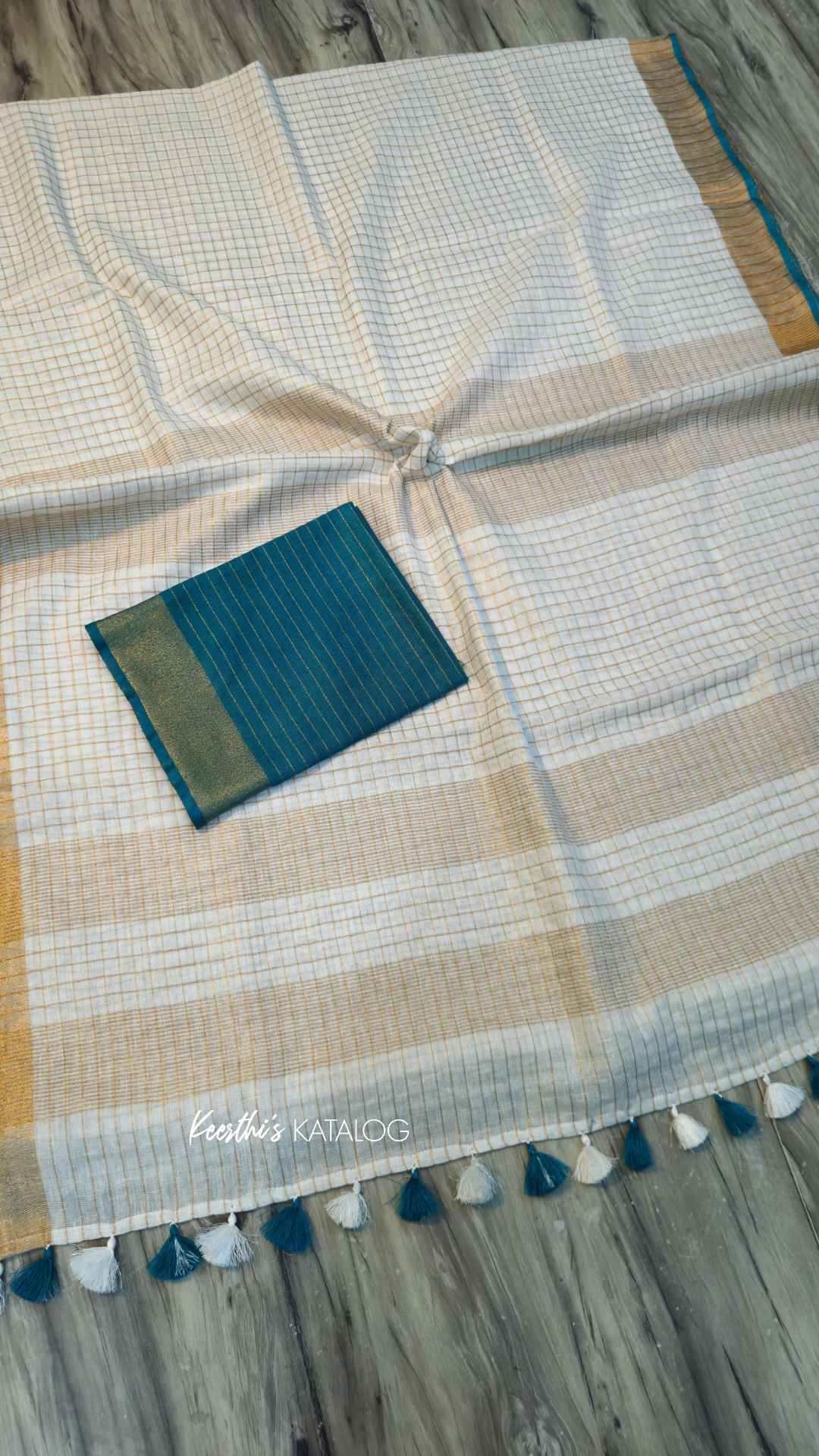 KS1001 - Kerala Teal Linen Handloom Saree