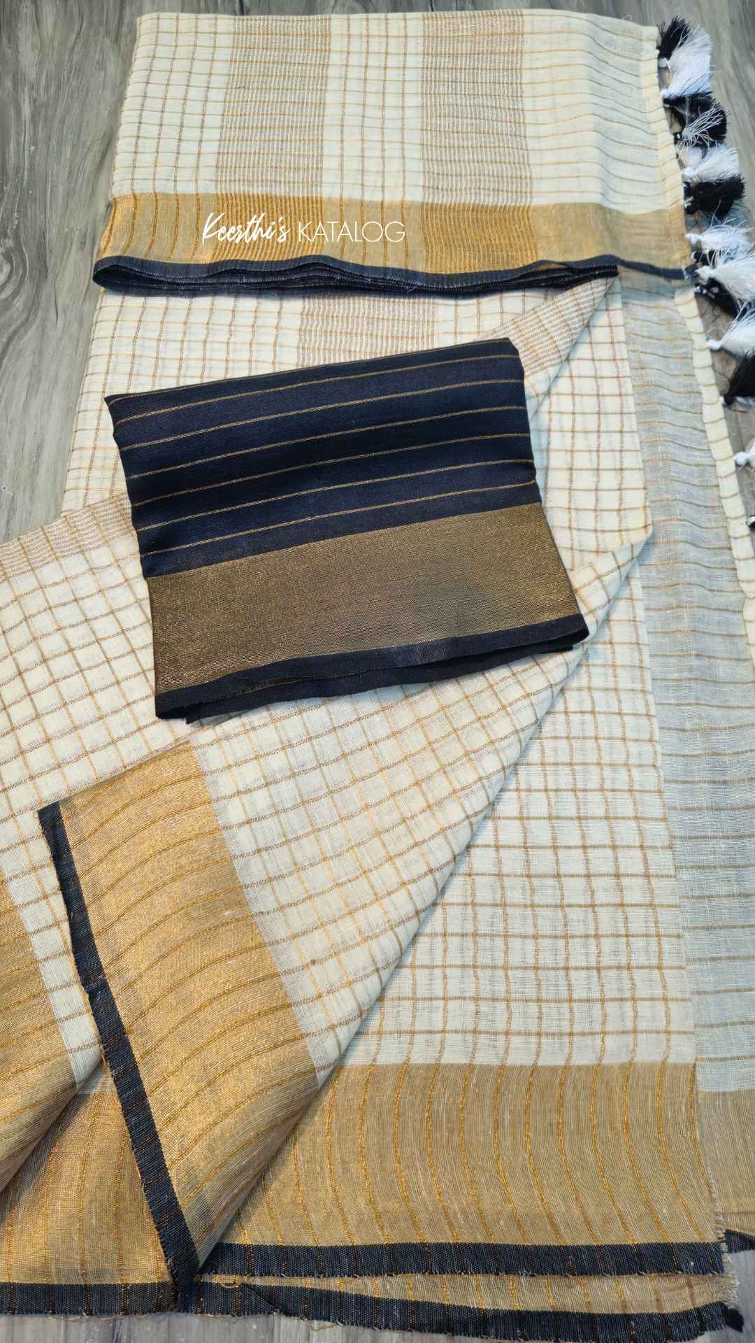 KS1002 - Kerala Black Pearl Linen Handloom Saree