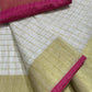 KS1003 - Kerala Pink Pearl Linen Handloom Saree