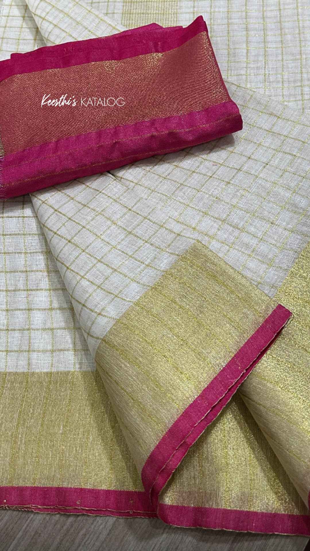 KS1003 - Kerala Pink Pearl Linen Handloom Saree