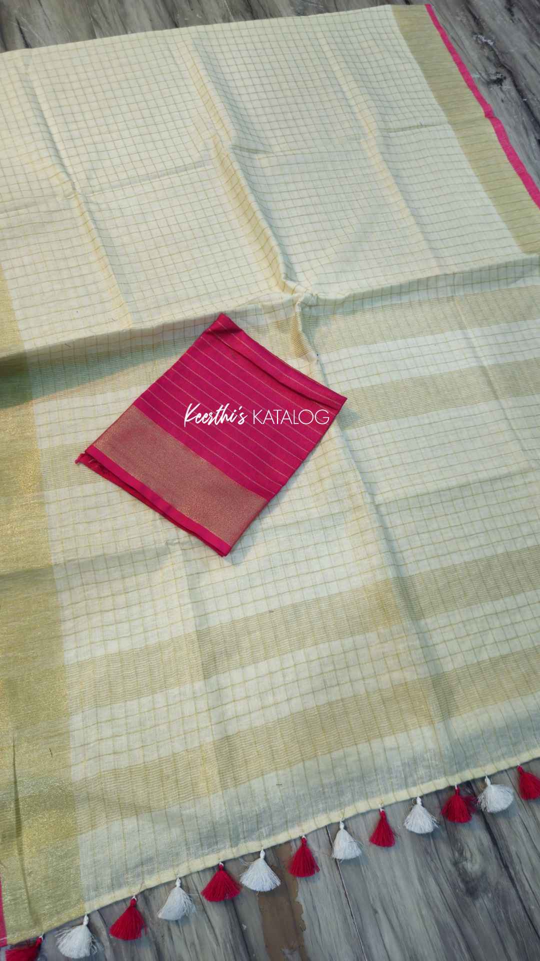 KS1003 - Kerala Pink Pearl Linen Handloom Saree