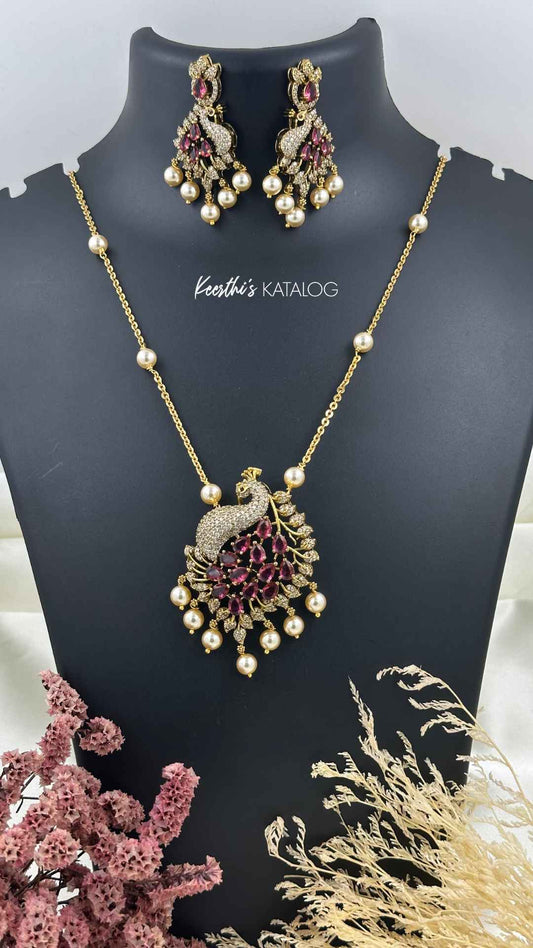 KN1186 - Mayura Ruby Pendant Set
