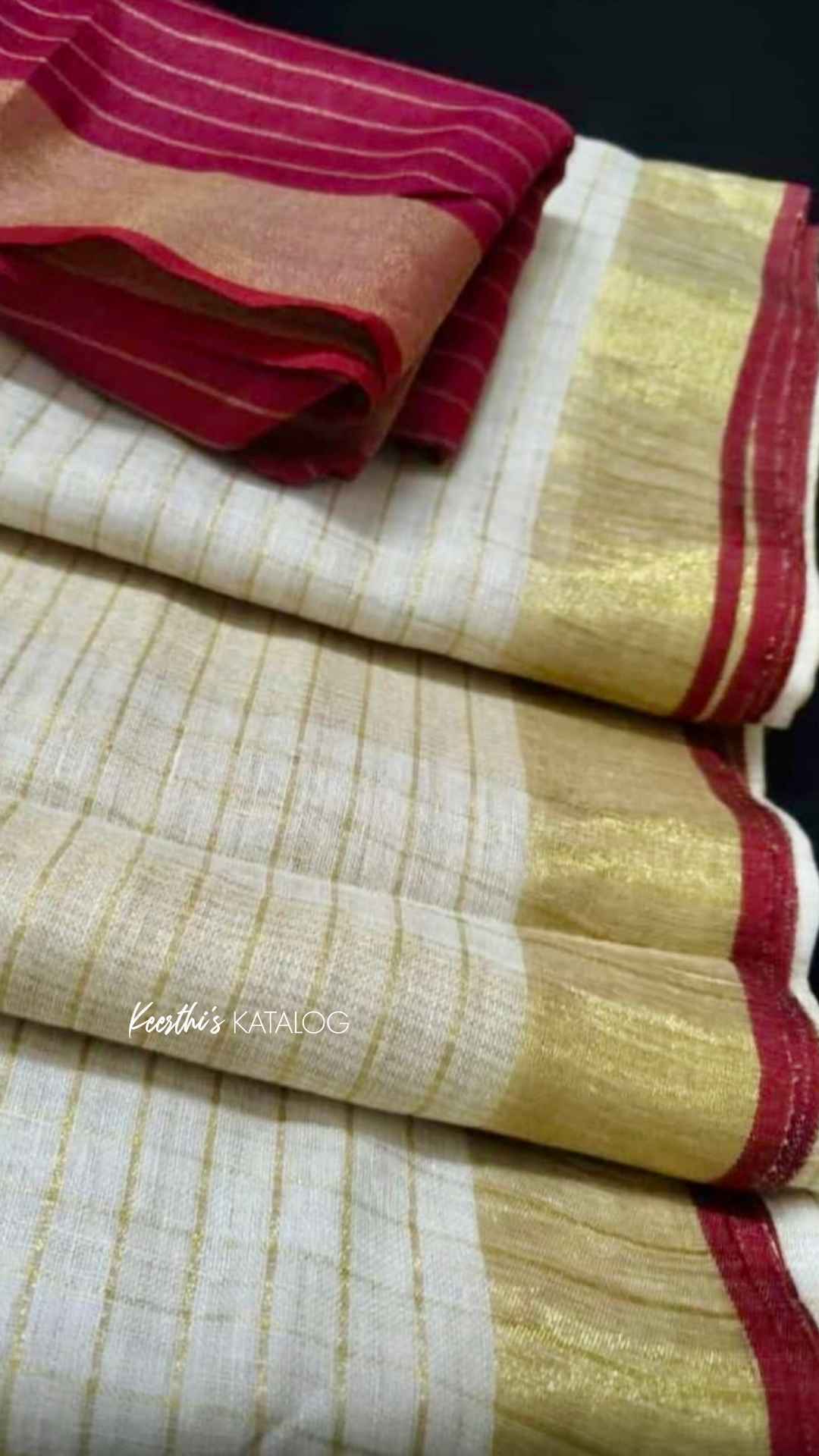 KS1007 - Kerala Maroon Linen Handloom Saree